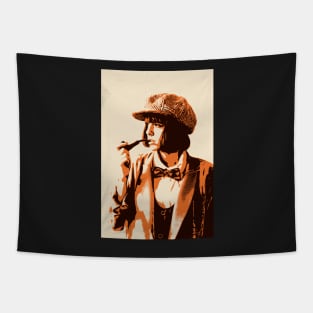 Retro Illustration Woman Smoking Corncob Pipe Tapestry