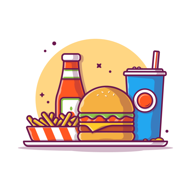 Burger With French Fries And Soda Cartoon Vector Icon Illustration by Catalyst Labs