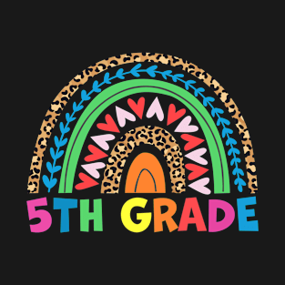 Happy Last Day Of 5th Grade Rainbow Leopard Teacher Kids T-Shirt