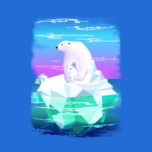 Polar Bear Mom and Baby on Iceberg by BluedarkArt