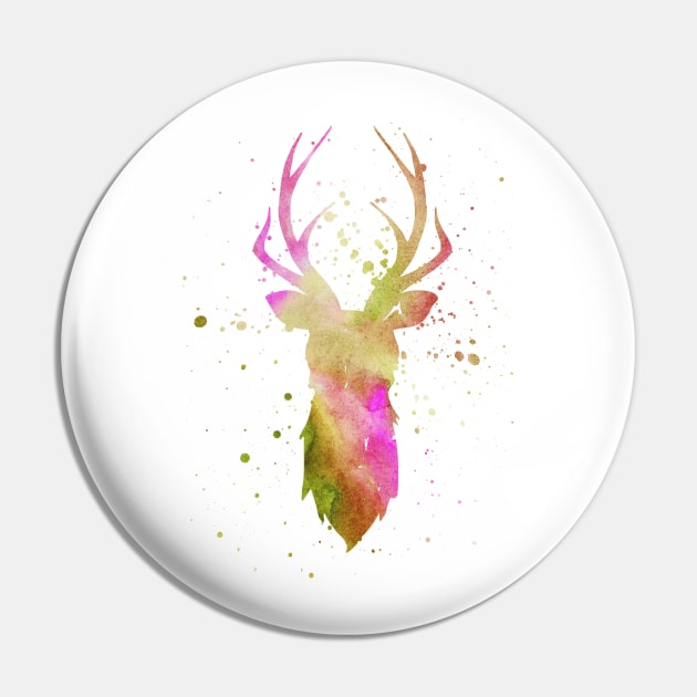 Purple Green watercolor deer head Pin by TheBlackCatprints