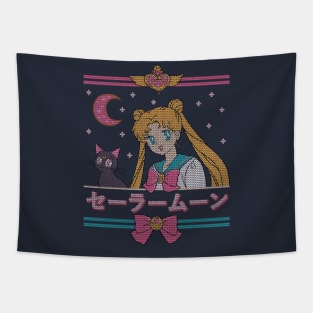 Moon and the Cat // Cute Anime Ugly Christmas Sweater Manga Shojo Cute Kawaii Tapestry