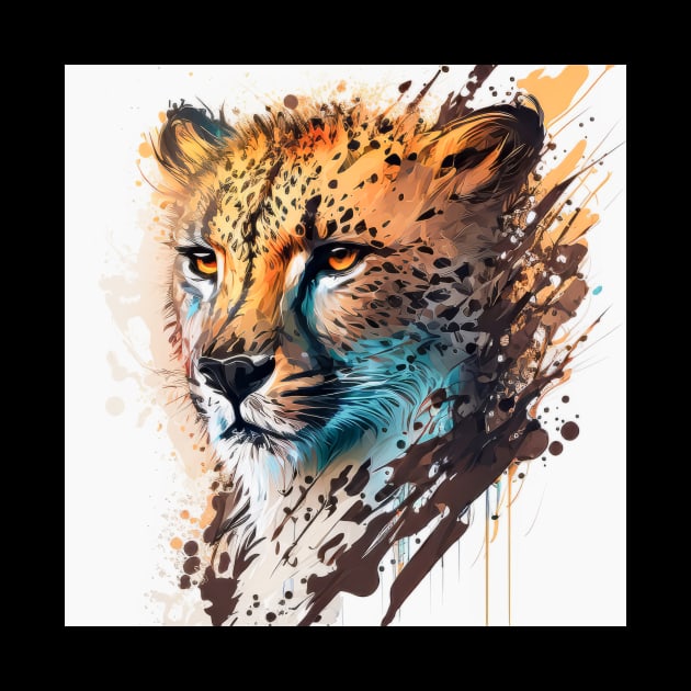 Cheetah Portrait Animal Painting Wildlife Outdoors Adventure by Cubebox