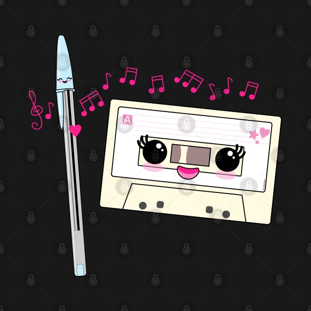 Cute pen and cassette love by Pendientera