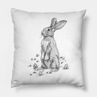 Easter bunny scientific nature black ink pen drawing illustration Pillow