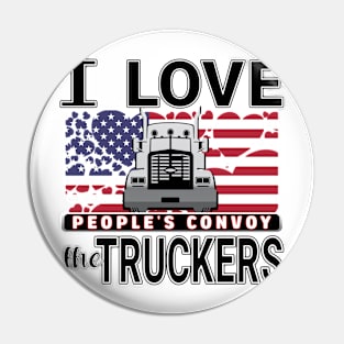 I LOVE THE TRUCKERS - PEOPLES CONVOY - USA FLAG OF HEARTS WITH BLACK LETTERS Pin