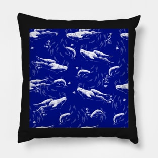 Belugas in Family of St. Lawrence Pattern - Blue Background Pillow