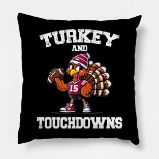 Turkey And Touchdowns Turkey With Helmet Holding A Football Pillow