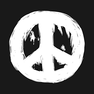 Ragged Brush-Stroke Peace Sign White T-Shirt