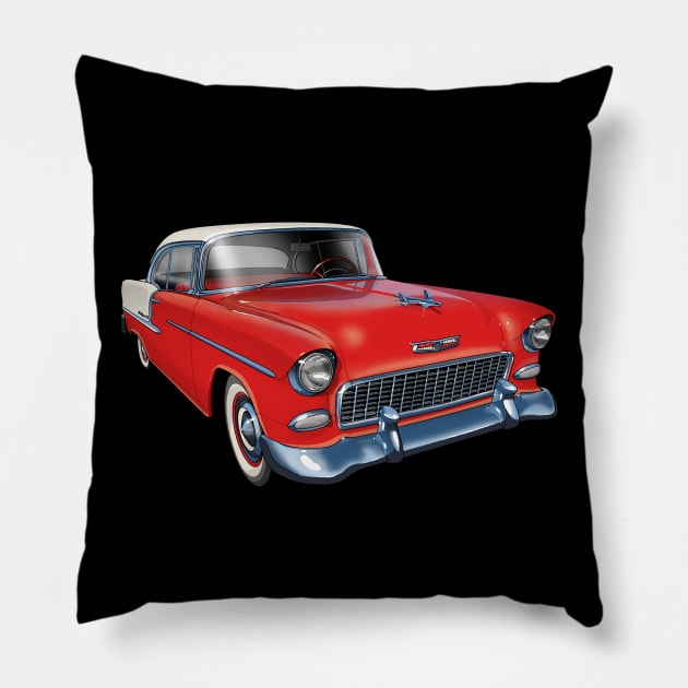 1955 Chevrolet in red Pillow by candcretro