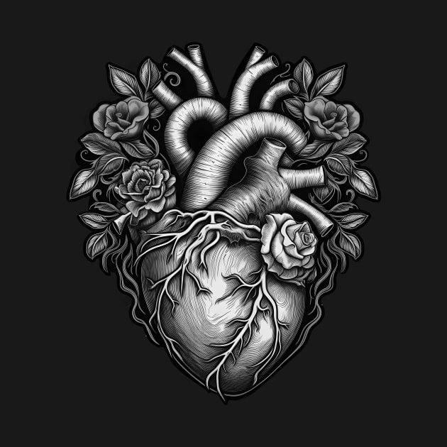 Heart and Flowers (Monochrome) by iconymous