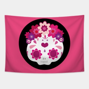 Kawaii mexican sugar skull adorable purple flowers headband cute day of the dead Tapestry