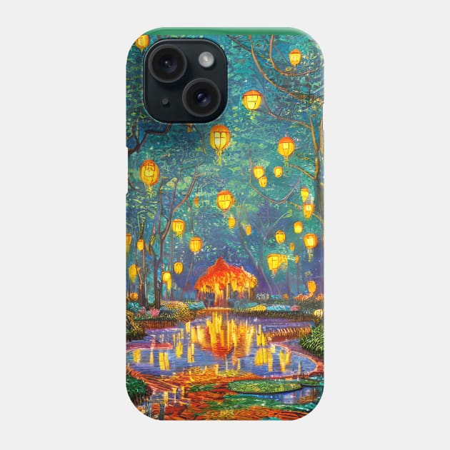 Magic Lantern Lighting Lake Water Pond Reflection Watercolor Phone Case by The Little Store Of Magic