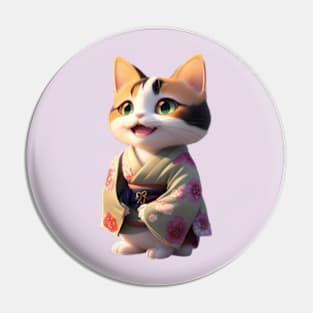 Japanese calico cat in kimono Pin