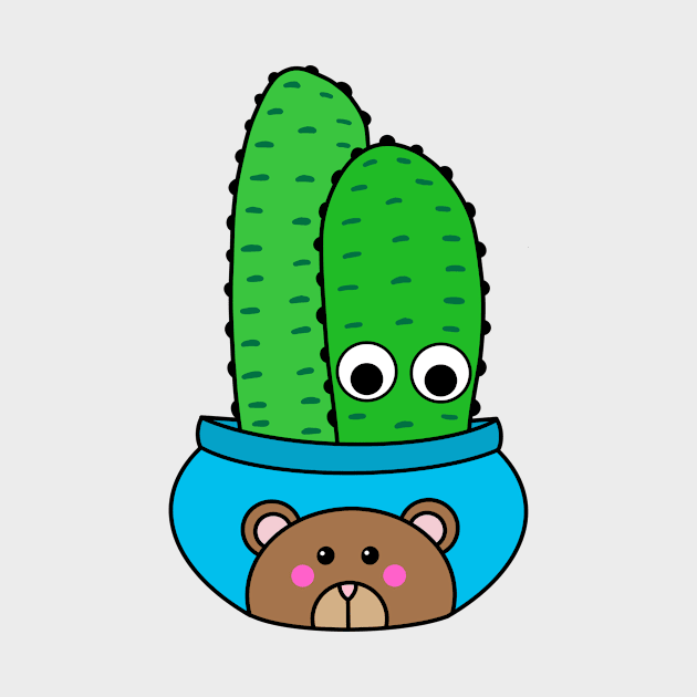 Cute Cactus Design #217: Cacti In Bear Pot by DreamCactus