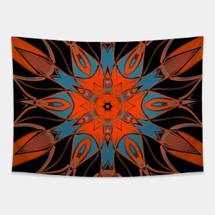 Cartoon Mandala Flower Blue Orange and Black Tapestry