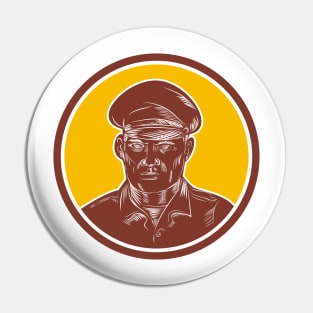 Sea Captain Portrait Woodcut Circle Pin