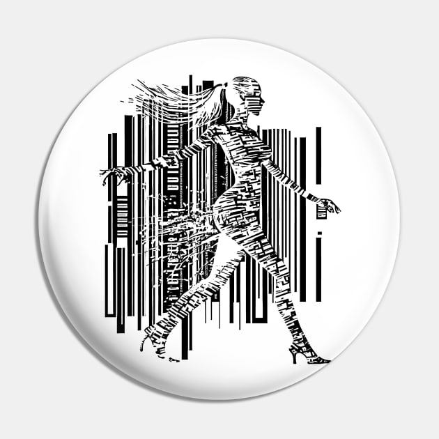 Walking Girl on Bar Code Pin by Orloff-Tees