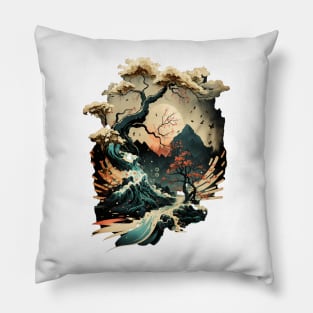 Fantasy asian landscape Pillow