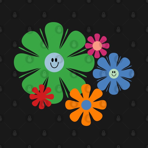 Happy Retro Flowers 60s 70s Smiley Face Vintage Floral by KierkegaardDesignStudio