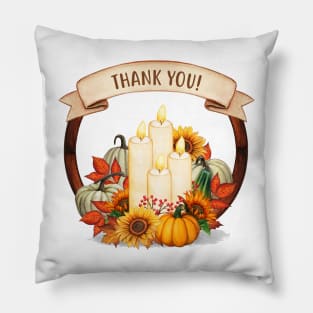 Fall Wreath with Candles ,Leaves and Pumpkins Pillow