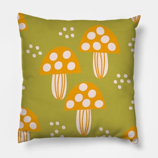 Forest of mushrooms in mustard, cream and green Pillow