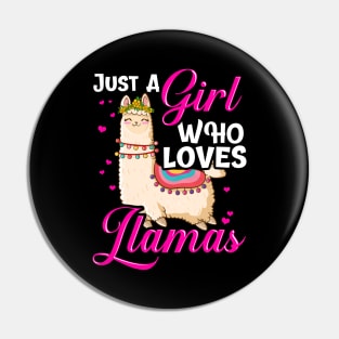 Funny Just A Girl Who Loves Llamas Cute Women Lama Pin