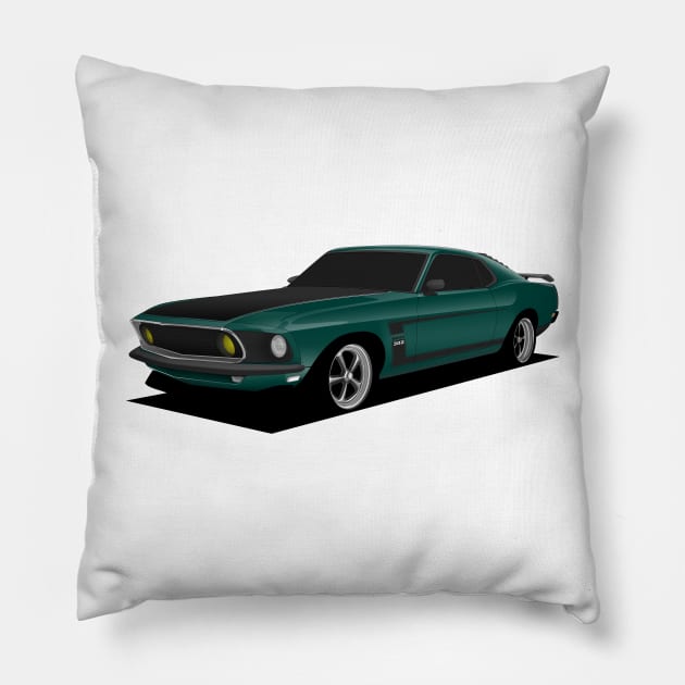Green Mustang Boss Pillow by turboosted