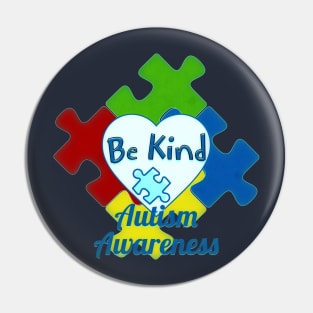 Autism Awareness Be Kind Puzzle and Heart Design Pin