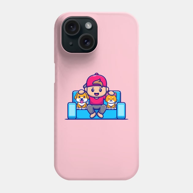 Cute Boy With Dog And Cat Cartoon Phone Case by Catalyst Labs