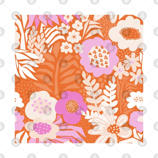 Abstract Vintage Florals Red Pink Orange White by Sandra Hutter Designs