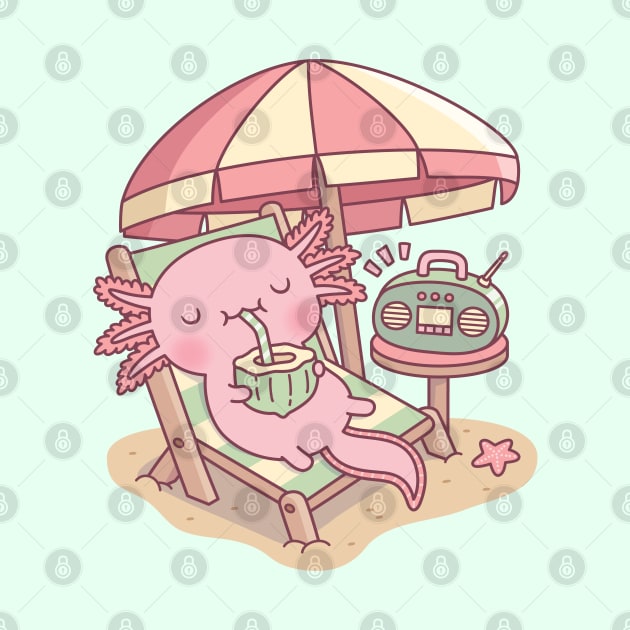 Cute Axolotl Chilling At The Beach by rustydoodle