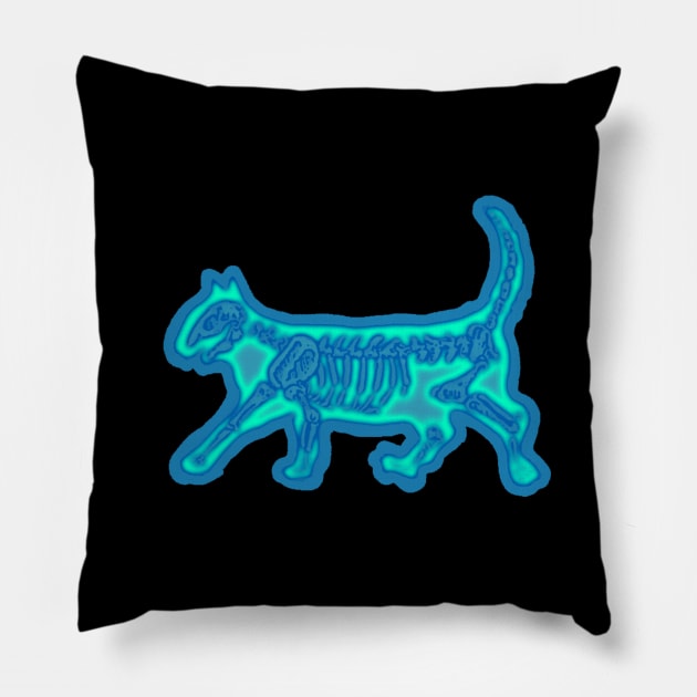 Kitty Cat Skeleton Illustration, XRAY Pillow by ckrickett