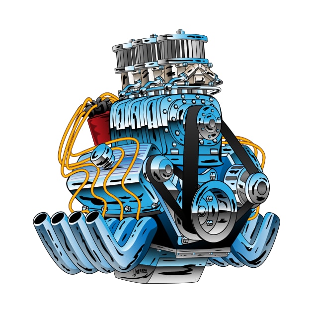 Hot Rod Race Car Dragster Engine Cartoon Illustration by hobrath