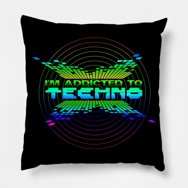 Addicted to Techno EDM Color Synthesizer Pillow by shirtontour