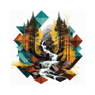 Colorful Geometric Forest Waterfall T-Shirt