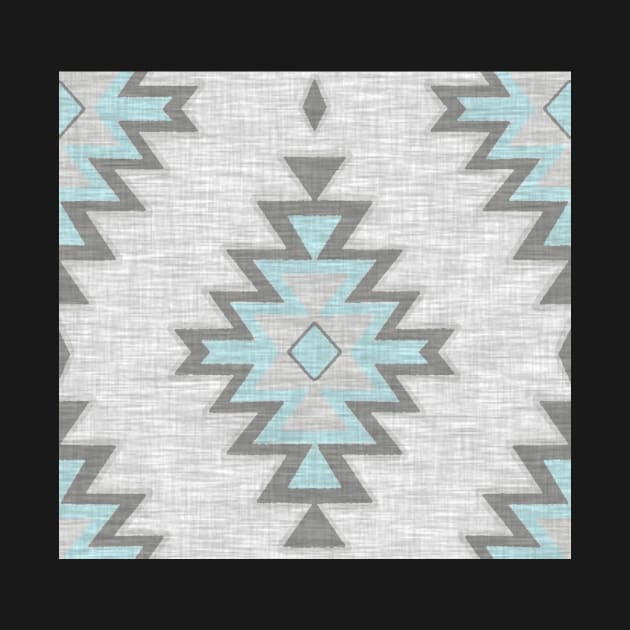 Aqua And Grey Kilim - Linen Texture by SugarPineDesign