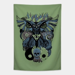 Mellow Cool Owl And Ageless Skull Tapestry