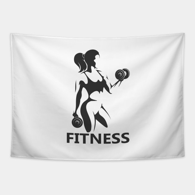 Fitness Monochrome logo. Girl with Dumbbells Tapestry by devaleta