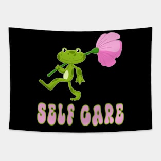 Funny Frog Self Care Retro Tapestry