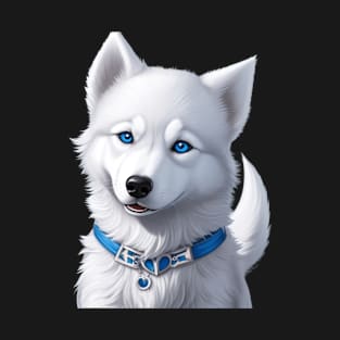 Adorable Blue Eyed White Husky Design T-Shirt