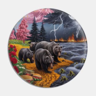 AI generated Bear with his family hunting Pin