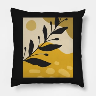 Minimal Modern  Abstract Shapes Black Leaves Warm Tones  Design Pillow