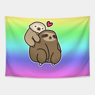 Two Toed Sloth Loves Three Toed Sloth Pastel Rainbow Tapestry