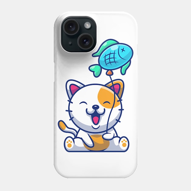 Cute Cat Playing Fish Balloon Cartoon Phone Case by Catalyst Labs