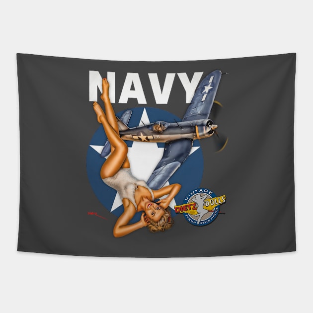 Navy Corsair Pinup Tapestry by Vintage Pinups