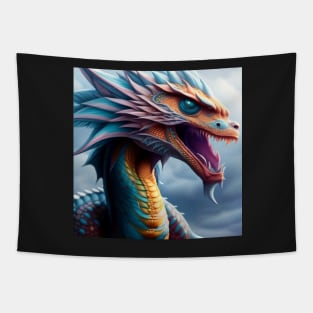 Ancient Cyan Rainbow Scaled Dragon Tapestry