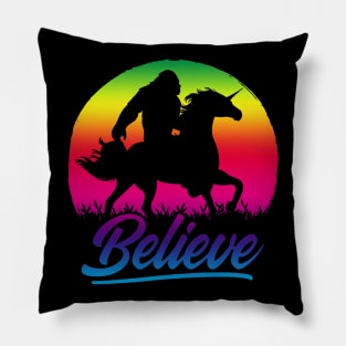 Bigfoot Riding Unicorn Vintage Sasquatch Pillow