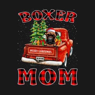 Christmas Boxer Mom Santa Hat Truck Tree Plaid Dog Mom Christmas T-Shirt