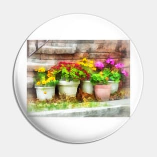 Flowerpots with Autumn Flowers Pin